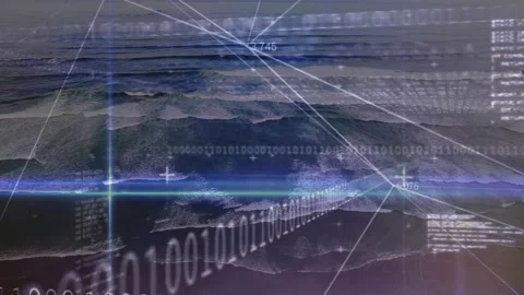 Layered ocean surface filling frame, reacting to tech data feed, pulsing horizon Stock Footage 334185061