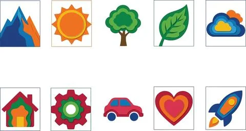 Layered paper cut style environment and lifestyle icon set. 스톡 일러스트
