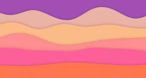 Layered paper-cut wave bands with soft drop shadows at sunset Ilustração Stock