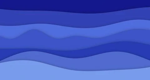 Layered paper-cut wave bands with deep navy blue tones and soft drop Ilustração Stock