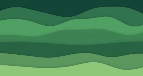Layered Paper-Cut Wave Bands with Soft Shadows and Deep Forest Green Stock Illustration