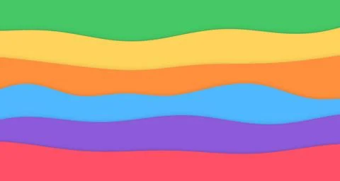 Layered paper-cut wave bands with soft drop shadows and rainbow tones Stock Illustration