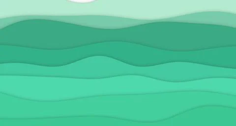 Layered paper-cut wave bands with soft drop shadows and aqua tones Ilustração Stock