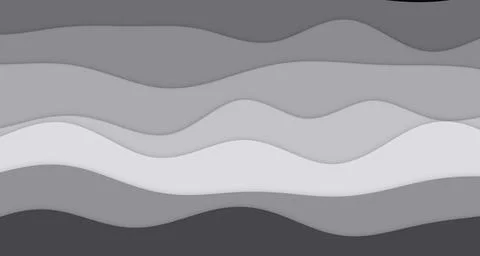 Layered paper-cut wave bands with soft drop shadows and monochrome Ilustração Stock