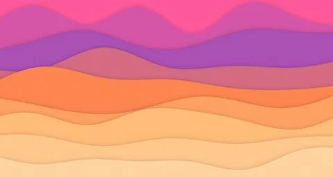 Layered paper-cut wave bands with warm sunset tones Stock Illustration
