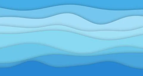 Layered Paper-Cut Waves with Soft Shadows and Blue Gradient Background Stock Illustration