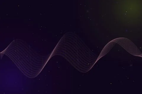 Layered pink and violet waveforms undulate across a deep purple space, crea.. Stock-Illustration