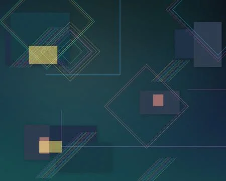 Layered polygonal forms, fine lines, and translucent blocks create a moody .. Stock Illustration