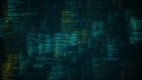 Layered programming code glows in teal and yellow across a display Video stock 341019775