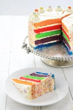 Layered rainbow cake Stock Photos