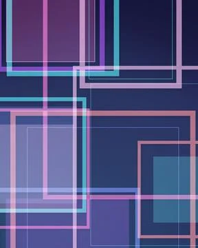 Layered rectangular lines in cool purple, blue, cyan, and pink tones create.. Stock Illustration