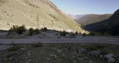 Layered road with multiple levels going through Pyrenees drone aerial 4k Stock Footage 125758714