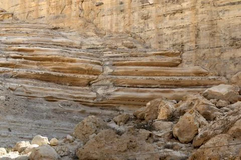 Layered Rock Formation in Ein Evdat Nature Reserve Stock Photos