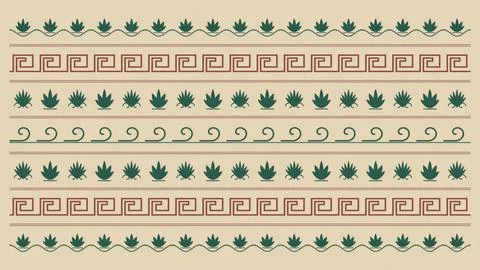 Layered rows of leaves, lotus forms, curls, and meanders bring Mediterranea.. Stock Illustration