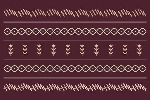 Layered rows of vines, wheat-like stems, and looping geometric bands create.. Stock Illustration
