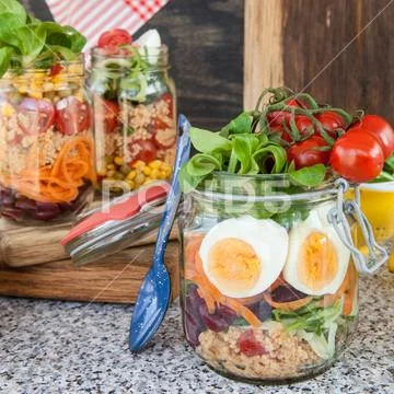 Layered salad in a jar Stock Photos