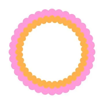 Layered Scallop Circle Frame Vector Illustration Decorative Floral Border B.. Stock Illustration