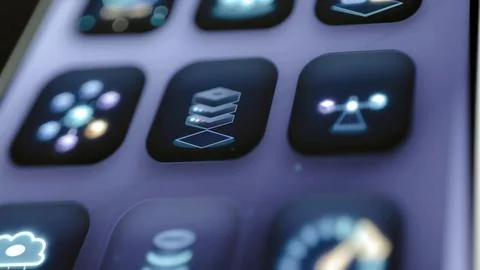 Layered server icon centers infrastructure grid Stock Photos