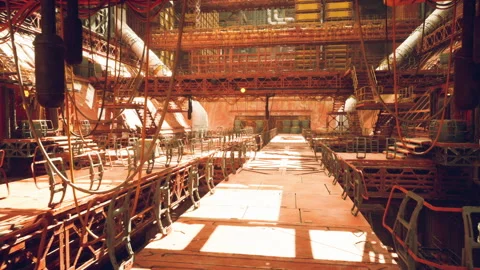 Layered shelving and precise crate stacking under focused lighting Stock Footage 331400443