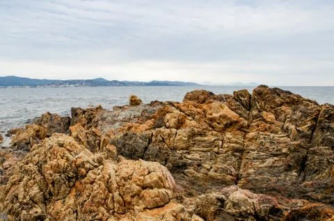 Layered stone rocks. 库存照片