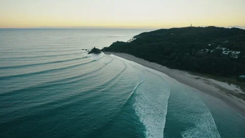 Layered Surf Rolling Toward Byron Bay Beach Stock Footage 327846211