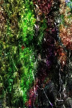 Layered terrain-inspired abstract featuring mossy greens, purples, and dark Stock Photos