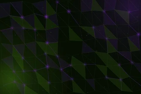 Layered translucent polygons and luminous purple points form a dynamic mesh.. Stock Illustration