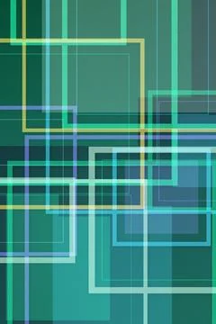 Layered translucent rectangles and intersecting strokes create a vibrant te.. Illustrazione stock