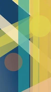 Layered translucent triangles, vertical bars, and circular forms combine su.. Illustrazione stock