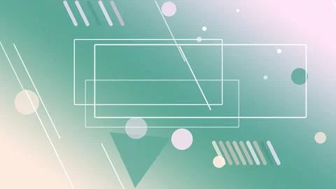 Layered transparent rectangles and diagonal lines float over a mint and pas.. Illustrazione stock
