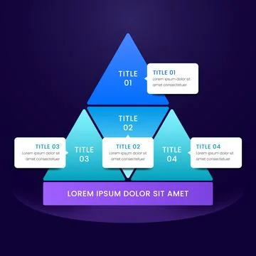 Layered Triangle Pyramid Infographic with Four Sections and Callout Labels Illustrazione stock