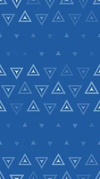 Layered triangular symbols repeat across a rich blue field in white and pal.. Stock Illustration