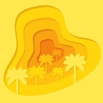 Layered view of a group of palm trees Paper art style Vector Stock Illustration