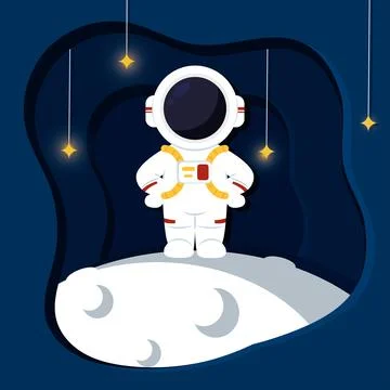 Layered view of outer space with an astronaut on moon Vector Ilustração Stock