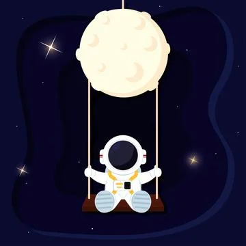 Layered view of outer space with an astronaut on a moon Vector Illustrazione stock