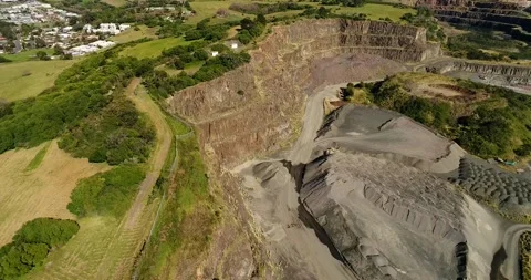 Layered walls of Open Pit basalt mine – Bombo Quarry of Kiama in 4k. Stock Footage 158187794