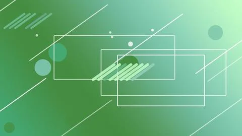 Layered white-outlined rectangles and diagonal line accents float on a gree.. Illustrazione stock