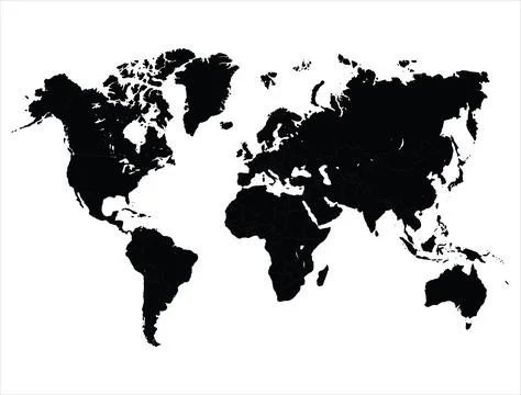 LAYERED WORLD MAP SILHOUETTE VECTOR ART Stock Illustration