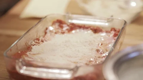 Layering lasagna pasta Stock Footage 126119487