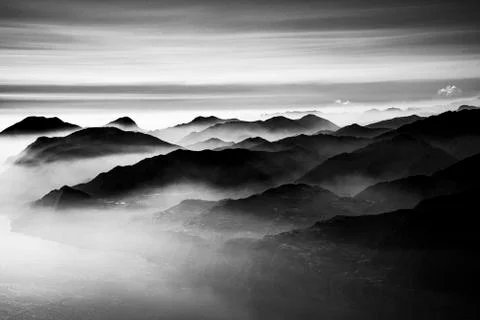 Layering of mountains and clouds one Stock Photos