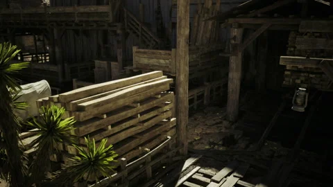 Layers of aged timber highlighted by sunlight and shadow play Stock Footage 339800647