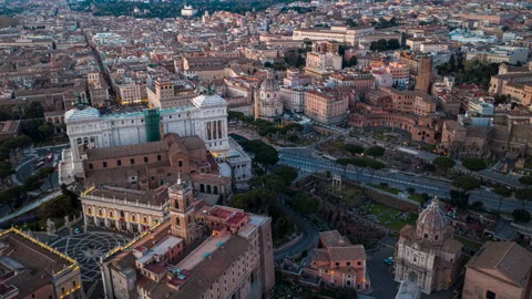 Layers of Ancient Rome Around the Roman Forum, Aerial Timelapse Stockbeeldmateriaal 189983957