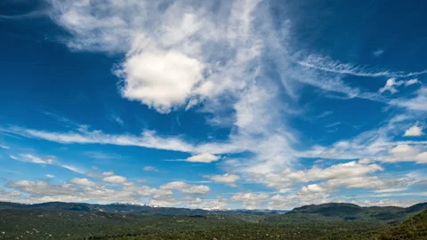 Layers of Clouds Race Across Sky above California's Sierra Nevada. Stock Footage 279802525