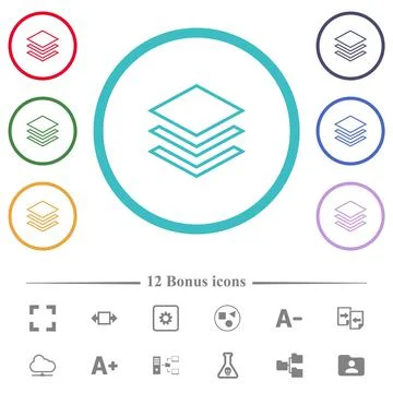 Layers flat color icons in circle shape outlines Stock Illustration