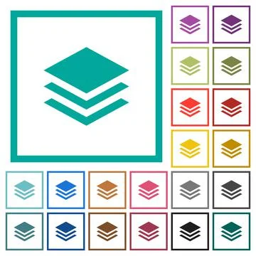 Layers flat color icons with quadrant frames Stockillustratie