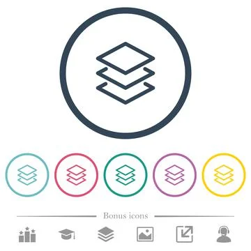 Layers flat color icons in round outlines Stockillustratie