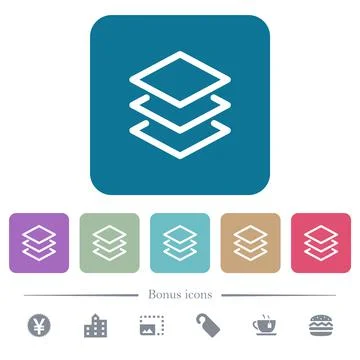Layers flat icons on color rounded square backgrounds Stock Illustration