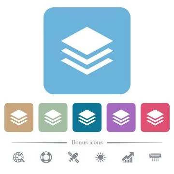 Layers flat icons on color rounded square backgrounds Stockillustratie