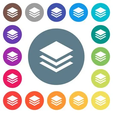 Layers flat white icons on round color backgrounds Stock Illustration