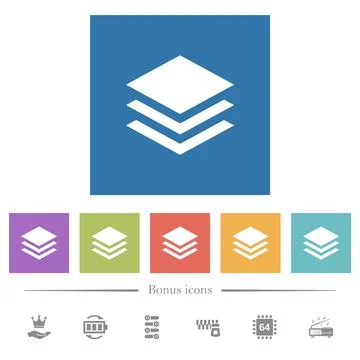 Layers flat white icons in square backgrounds イラスト素材